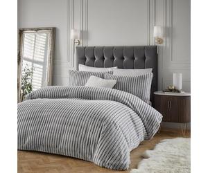 Parure de lit Paoletti Alpine - Parure de lit Minimaliste à Rayures en Fausse Fourrure Douce (Gris - Double)