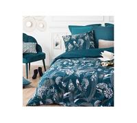 Parure de lit Paon bleu canard 240x220 - Bleu canard