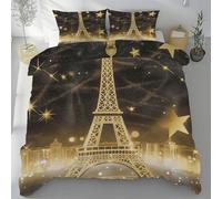 Parure de Lit Paris Tour Eiffel, Housse de Couette Paysage Urbain Esthétique Romantique Microfibre Linge de Lit 240x260 2 Personnes Literie avec Fermeture Éclair et 2 Taies D'oreiller 80x80 cm
