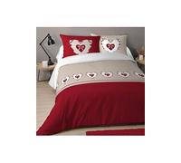 Parure de lit PAULINE en coton beige et rouge avec 2 taies d'oreiller - 250x200 cm