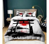 Parure de Lit Peinture L'Encre 180x200 cm Housse de Couette 2 Personnes Porte Torii Japonaise pour Adultes Garçons et Filles, Ensemble de Literie en Microfibre Douce avec 2 Taies d'oreiller 65x65 cm