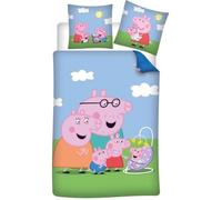 Parure de lit - Peppa Pig Family - 1 personne (140x200 cm) - Polycoton - Bleu