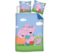 Parure de Lit Peppa Pig Family, 1 Personne, Housse de Couette 140x200 cm + Taie d'oreiller 65x65 cm, Polycoton