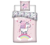 Parure de lit - Peppa Pig - Licorne - Coton 100% naturel - Rose - 140 x 200 cm