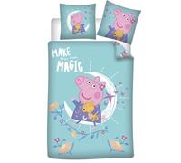 Parure de Lit Peppa Pig Magic 1 Personne, Housse de Couette Réversible 140x200 cm + Taie d'oreiller 63x63 cm, Polycoton