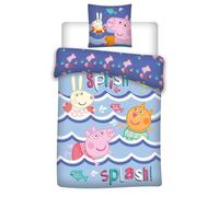 Parure de Lit Peppa Pig Splish Splash, 1 Personne, Housse de Couette 140x200 cm + Taie d'oreiller 65x65 cm, Polycoton