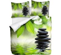 Parure De Lit Pi¿¿Ces Avec Housse De Couette Et Taies D'oreiller,Green Leaf Zen Stone, X Cm / X Cm X ,Multi