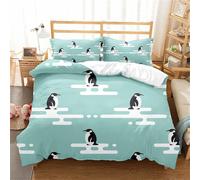 Parure De Lit Pingouin Mignonne - Housse De Couette 100 % Coton Lavé, Respirante, Durable Et Douce - Qualité Hôtelière Avec Fermeture Éclair, Pingouin