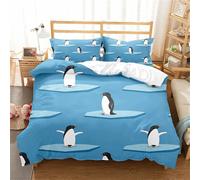 Parure De Lit Pingouin Mignonne - Housse De Couette 100 % Coton Lavé, Respirante, Durable Et Douce - Qualité Hôtelière Avec Fermeture Éclair, Pingouin