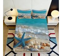 Parure de lit Plage océan étoile de mer Microfibre Drap-Housse 3D imprimé Coquillage Housse de Matelas pour Cadeau Chambre Salon 120x200x25cm