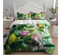 Parure de Lit Plantes Fleurs Papillons Housse de Couette 200x200 cm et 2 Taie d'oreiller, Vert Clair Douce et Hypoallergique Microfibre Parure de Couette 2 Personnes pour Enfant Ado et Adulte