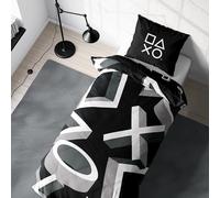 Parure de lit Playstation 135 x 200 cm - Idée cadeau de jeu pour adolescent - 1 x taie d'oreiller 80 x 80 cm + housse de couette 135 x 200 cm, avec fermeture éclair - Motif réversible - Article de fan