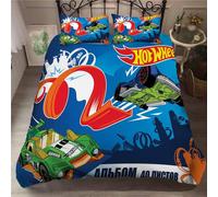Parure De Lit, Plusieurs Tailles, Housse De Couette, Motif Voiture De Sport Hot Wheels, 52 % Coton, Douce Et Confortable, Avec 2 Taies D'oreiller 80 X 80 Cm, Racing