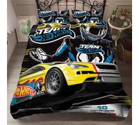 Parure De Lit, Plusieurs Tailles, Housse De Couette, Motif Voiture De Sport Hot Wheels, 52 % Coton, Douce Et Confortable, Avec 2 Taies D'oreiller 80 X 80 Cm, Racing