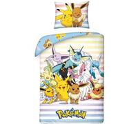 Parure de Lit Pokemon 100% Coton, Housse de Couette 140x200 cm + Taie d'oreiller 65x65 cm