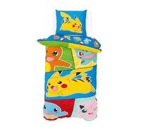 Parure de lit Pokémon 135 x 200 cm + 80 x 80 cm - en Microfibre Douce, Fermeture éclair, certifiée Öko-Tex - Motif pour Enfants et Fans de Joueurs - Respirant et Facile d'entretien