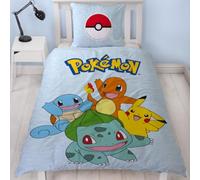 Parure de lit Pokémon 135x200 - Idée cadeau pour enfants fans de jeux, 1x housse de couette 135x200 cm et 1x taie d'oreiller 80x80 cm avec fermeture éclair - Motif réversible - Fan-article Pikachu