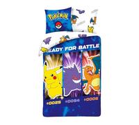 Parure de Lit Pokémon 2 Pièces pour Enfant, Housse de Couette 135 x 200 cm + Taie d'oreiller 80x80 cm - Pokémon Pikachu, Dracaufeu et Ectoplasma - 100% Coton