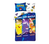 Parure de Lit Pokémon 2 Pièces pour Enfant, Housse de Couette 140 x 200 cm + Taie d'oreiller - Pokémon Pikachu, Dracaufeu et Ectoplasma - 100% Coton