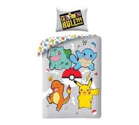 Parure de Lit Pokémon, Housse de Couette Réversible Pokémon avec Taie d'oreiller, 2 Pièces (140x200 cm + 65x65 cm), 1 Personne (Parure Pokémon-b)