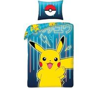 Halantex Parure de lit Pokémon Pikachu Housse 140x200 cm Coton certifié Oeko-Tex Jaune/Bleu
