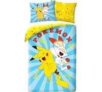 Halantex Parure de lit Pokemon Pikachu et Flambino, 100% Coton, Housse de Couette Réversible 140x200 cm + Taie d'oreiller 65x65 cm