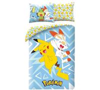 POKEMON PIKACHU et SCORBUNNY Parure de lit Housse de couette 140 x 200 cm + taie d'oreiller 70 x 90 cm - Réversible - 100 % Polyester - Multicolore