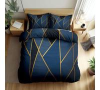 Parure de Lit Polygones Géométriques Dorés 140 x 200 cm Housse de Couette en Microfibre, Ensemble de Literie pour Filles Garçon Ado, Bleu Foncé Imprimé Housse de Couette