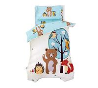 Parure de lit pour enfant - 100 % coton - Motif dessin animé - Pour enfant - Rose - Jaune - Bleu - 120 x 150 cm - Motif singe