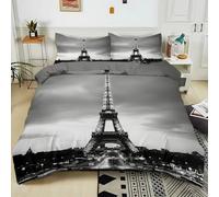 Parure de lit pour Enfant 240x260 cm Tour Eiffel Grise Paris France Housse de Couette Polycoton Ensemble de Literie Linge de Lit avec Taies d'oreiller, pour Décoration Chambre à Coucher