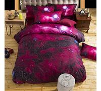 Parure de Lit pour Enfant 3D Galaxy Univers Ciel étoilé Étoiles Lunaire Licorne Coloré imprimé Housse de Couette Simple 140x200cm (Galaxy Rouge)