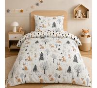 Parure de lit pour Enfant et BéBé Animaux de la forêt, Housse de Couette 100x135 cm Bebe Renard Renne et Taie d'oreiller 40x60 cm Réversible Ensemble de Literie Linge de Lit pour Tout-Petits
