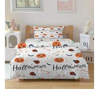 Parure de lit pour Enfant et BéBé Bonbon Citrouille - Housse de Couette 100x135 cm Halloween avec Taie d'oreiller 40x60 cm, Linge de Lit Bebe Doux Réversible pour Bebe/Tout-Petit - Blanc A28