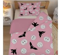 Parure de lit pour Enfant et BéBé Chauve-Souris Halloween - Housse de Couette 100x135 cm Citrouille avec Taie d'oreiller 40x60 cm, Linge de Lit Bebe Doux Réversible pour Bebe/Tout-Petit - Rose G11