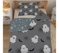 Parure de lit pour Enfant et BéBé Chauves-Souris Fantômes - Housse de Couette 100x135 cm Halloween avec Taie d'oreiller 40x60 cm, Linge de Lit Bebe Doux Réversible pour Bebe/Tout-Petit - Gris G28