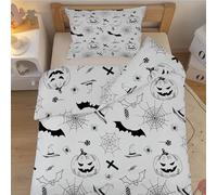 Parure de lit pour Enfant et BéBé Halloween Citrouille - Housse de Couette 100x135 cm Chauve-Souris avec Taie d'oreiller 40x60 cm, Linge de Lit Bebe Doux Réversible pour Bebe/Tout-Petit - Blanc G27