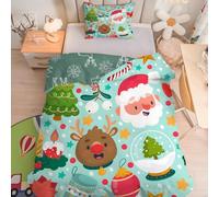 Parure de lit pour Enfant et BéBé PèRe NoëL - Housse de Couette 100x135 cm Rennes avec Taie d'oreiller 40x60 cm, Linge de Lit Bebe Doux Réversible pour Bebe/Tout-Petit - Vert Clair C3