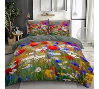 Parure de lit pour Enfant Été Pastoral 200 x 200 cm, Housse de couetteChamp Coquelicot Marguerite Légère sans Plis en Léger sans Plis, Ensemble de literie pour Adolescents avec 2 taie d'oreiller