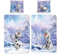 Parure de lit pour enfant La Reine des Neiges Olaf le bonhomme de neige 135 x 200 cm + 80 x 80 cm 100 % coton renforcé de qualité Disney Sven Kristoff Snowman Elsa Anna Fermeture éclair Taille