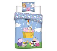 Parure de lit pour enfant Peppa Pig "Famille" | Housse de couette 100x140cm avec taie d'oreiller 40x45cm, 100 % coton pour lit de bébé | Design officiel Peppa Pig