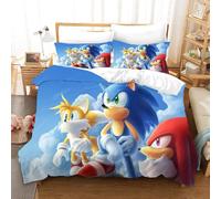Parure De Lit Pour Enfants, Housse De Couette Imprimée En 3d, Motif Sonic, Avec Taie D'oreiller, Pour Garçons Et Adolescents, Douce, Pour Lit Simple, 135 X 200 Cm, 2 Pieces