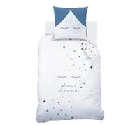 Parure de lit pour Fille - Étoiles/Cils - Menthe, Gris, Blanc, Abricot - Taie d’Oreiller 80x80 + Housse de lit 135x200 cm - 100% Coton