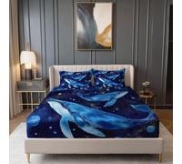 Parure de lit pour Filles 90 x 200 + 30 cm, Rêve Ciel Étoilé Baleine Parure de lit pour Adolescentes garçons Filles Adolescents - Bleu Microfibre Protection de Matelas Décoration de Chambre