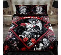 Parure de lit pour Grand lit - Motif tête de Mort Gothique - Mariage, Anniversaire, Saint-Valentin, Noël, Cadeau d'anniversaire pour Couple, Lui, Elle, épouse, Mari, Petit ami, Petite Amie