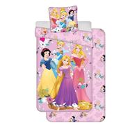 Parure de Lit Princesses Disney 3 Pièces 100% Coton - Housse de Couette 140x200 cm + Taie d'oreiller 65x65 cm + Drap-Housse