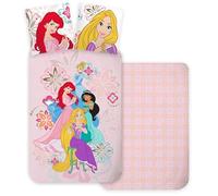 Parure de Lit Princesses Disney, Housse de Couette Réversible 140x200 cm + Taie d'oreiller, 100% Coton, avec Ariel, Jasmine, Raiponce et Cendrillon