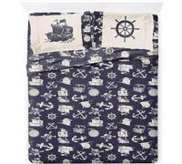 Parure de lit Queen Size Jay Franco One Piece - Parure de lit nautique 4 pi ces avec taie d'oreiller - Draps en microfibre bleu ultra doux