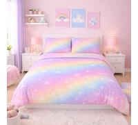 Parure de lit Rainbow Galaxy pour Fille, 135 x 200 cm, Linge de lit Enfant coloré, Housse de Couette Douce en Microfibre avec 2 taies d'oreiller, Fermeture éclair, Rose