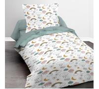 Parure de lit - RDC 1.15 - Housse de couette 140x200 cm et 1 taie d'oreiller 63x63 cm - Vert imprimé enfant - TODAY