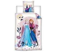 Parure de Lit Reine des Neiges 1 Personne, Housse de Couette Disney Réversible 140x200 cm + Taie d'oreiller 65x65 cm, Polycoton